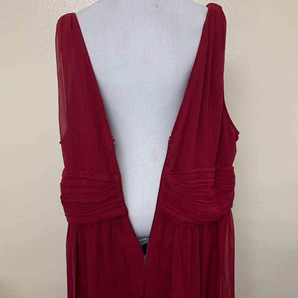 Ever Pretty Double V Neck Chiffon Semi Formal Evening Gown Sz 18 Burgundy - Picture 5 of 10